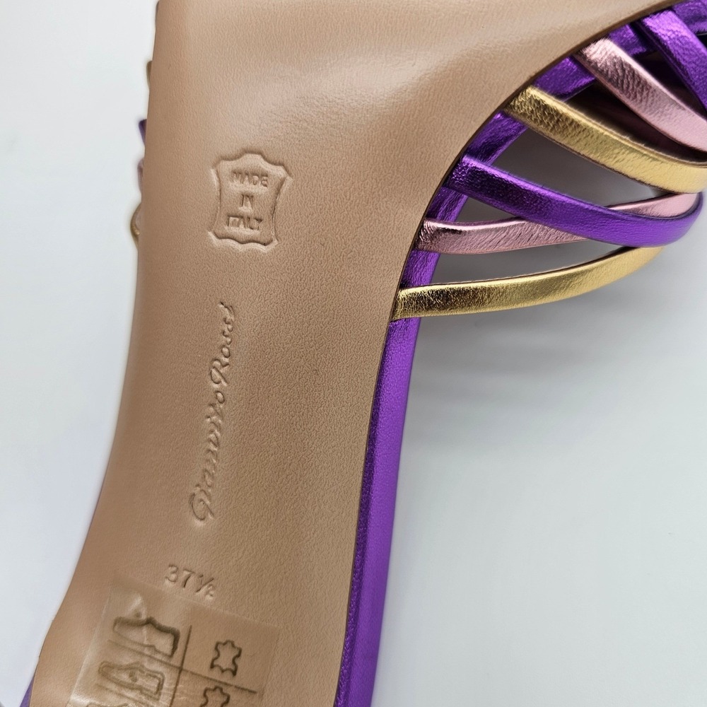 Gianvito Rossi Sandals Women Silk 115 High Heel Purple Gold Metallic Strappy 7.5 - Picture 6 of 8